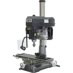 Jet - 1 Phase, 20-1/16" Swing, Step Pulley Mill Drill Machine - 31-3/4" Table Length x 9-1/2" Table Width, 20-1/2" Longitudinal Travel, 7" Cross Travel, 12 Spindle Speeds, 2 hp, 230 Volts - Apex Tool & Supply