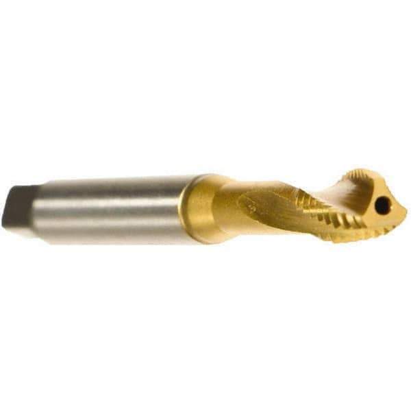 Emuge - 1/4-20 UNC 3 Flute 2BX Modified Bottoming Spiral Flute Tap - Cobalt, TiN Finish, 3.15" OAL, Right Hand Flute, Right Hand Thread, Series Rekord D - Apex Tool & Supply