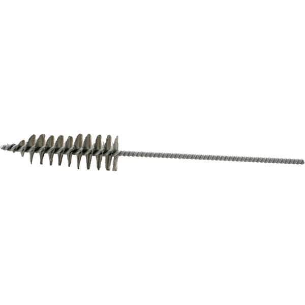 Brush Research Mfg. - 1.2" Diam Helical Stainless Steel Tube Brush - Single Spiral, 0.006" Filament Diam, 3-3/4" Brush Length, 10-1/2" OAL, 0.22" Diam Plastic Handle Shank - Apex Tool & Supply