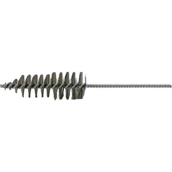 Brush Research Mfg. - 1-5/8" Diam Helical Stainless Steel Tube Brush - Single Spiral, 0.006" Filament Diam, 4-3/4" Brush Length, 10-1/2" OAL, 0.245" Diam Plastic Handle Shank - Apex Tool & Supply