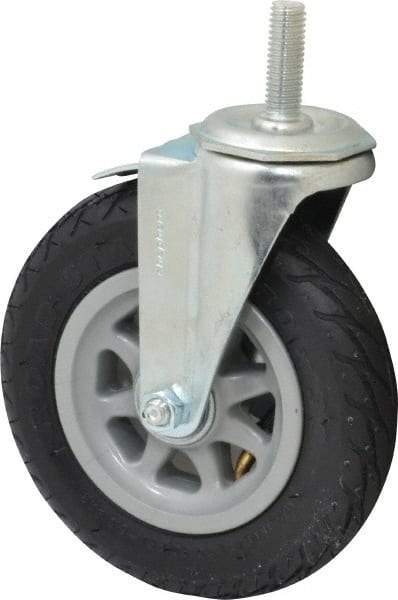 Shepherd - 6" Diam x 1-1/4" Wide, Rubber Swivel with Brake Caster - 150 Lb Capacity, Threaded Stem Mount, Ball Bearing - Apex Tool & Supply