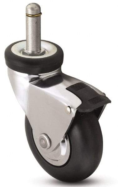 Shepherd - 3" Diam x 15/16" Wide x 3-7/8" OAH Stem Mount Swivel Caster with Brake - Neoprene, 110 Lb Capacity, Precision Ball Bearing, 3/8 x 1" Friction Stem - Apex Tool & Supply