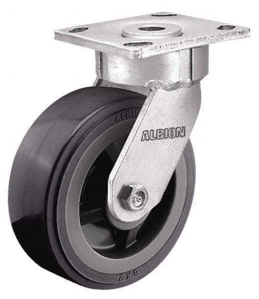 Albion - 8" Diam x 2" Wide x 9-1/2" OAH Top Plate Mount Swivel Caster - Glass Filled Nylon, 1,250 Lb Capacity, Precision Sealed Bearing, 4 x 4-1/2" Plate - Apex Tool & Supply
