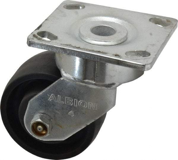 Albion - 4" Diam x 2" Wide x 5-5/8" OAH Top Plate Mount Swivel Caster - Glass Filled Nylon, 800 Lb Capacity, Roller Bearing, 4 x 4-1/2" Plate - Apex Tool & Supply