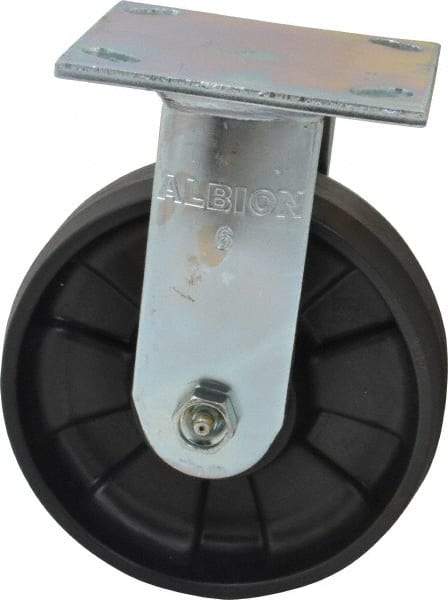 Albion - 6" Diam x 2" Wide x 7-1/2" OAH Top Plate Mount Rigid Caster - Glass Filled Nylon, 1,200 Lb Capacity, Roller Bearing, 4 x 4-1/2" Plate - Apex Tool & Supply