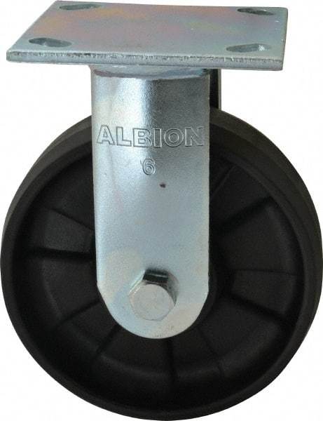 Albion - 6" Diam x 2" Wide x 7-1/2" OAH Top Plate Mount Rigid Caster - Glass Filled Nylon, 1,200 Lb Capacity, Precision Sealed Bearing, 4 x 4-1/2" Plate - Apex Tool & Supply