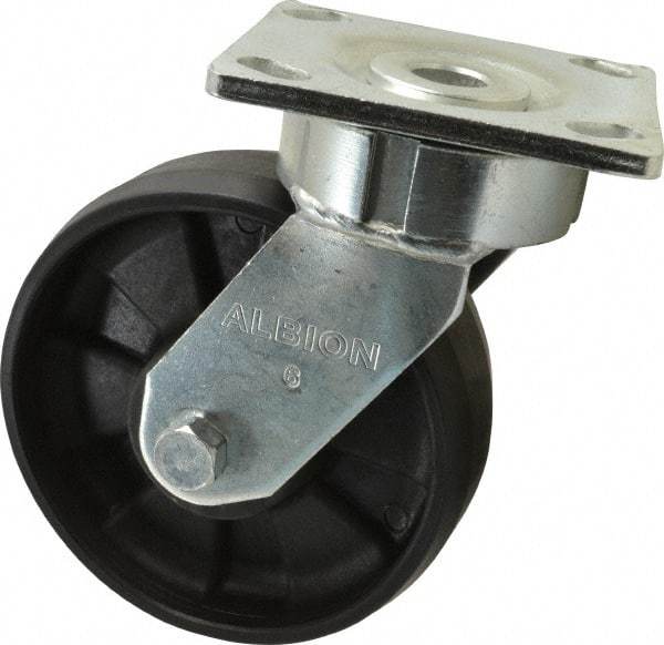 Albion - 6" Diam x 2" Wide x 7-1/2" OAH Top Plate Mount Swivel Caster - Glass Filled Nylon, 1,200 Lb Capacity, Precision Sealed Bearing, 4 x 4-1/2" Plate - Apex Tool & Supply