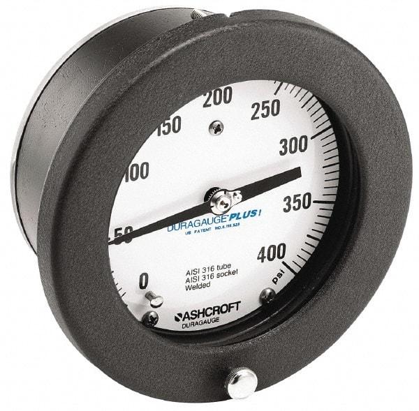 Ashcroft - 4-1/2" Dial, 1/4 Thread, 0-15 Scale Range, Pressure Gauge - Center Back Connection Mount, Accurate to 0.5% of Scale - Apex Tool & Supply