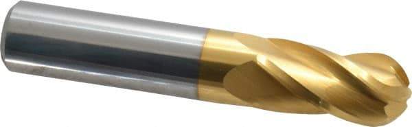 Hertel - 5/8" Diam, 1-1/4" LOC, 4 Flute Solid Carbide Ball End Mill - TiN Finish, Single End, 3-1/2" OAL, 5/8" Shank Diam - Apex Tool & Supply
