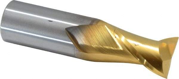 Hertel - 3/4", 1" LOC, 3/4" Shank Diam, 3" OAL, 2 Flute, Solid Carbide Square End Mill - Single End, TiN Finish, Spiral Flute, 30° Helix, Centercutting, Right Hand Cut - Apex Tool & Supply