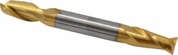 Hertel - 3/8", 3/4" LOC, 3/8" Shank Diam, 3-1/2" OAL, 2 Flute, Solid Carbide Square End Mill - Double End, TiN Finish, 30° Helix, Centercutting - Apex Tool & Supply