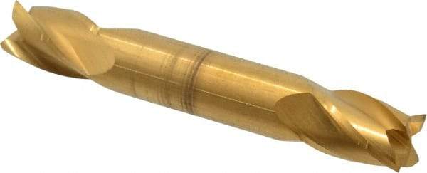 Hertel - 3/8", 9/16" LOC, 3/8" Shank Diam, 2-1/2" OAL, 4 Flute, Solid Carbide Square End Mill - Double End, TiN Finish, 30° Helix, Centercutting, Right Hand Cut - Apex Tool & Supply