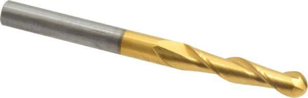 Hertel - 1/4" Diam, 1-1/8" LOC, 2 Flute Solid Carbide Ball End Mill - TiN Finish, Single End, 3" OAL, 1/4" Shank Diam - Apex Tool & Supply