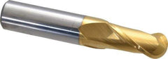 Hertel - 5/8" Diam, 1-1/4" LOC, 2 Flute Solid Carbide Ball End Mill - TiN Finish, Single End, 3-1/2" OAL, 5/8" Shank Diam - Apex Tool & Supply