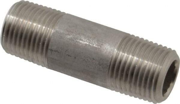 Merit Brass - Schedule 80, 1/2" Pipe x 2-1/2" Long, Grade 304/304L Stainless Steel Pipe Nipple - Seamless & Threaded - Apex Tool & Supply
