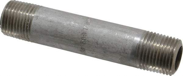 Merit Brass - Schedule 80, 1/2" Pipe x 4" Long, Grade 304/304L Stainless Steel Pipe Nipple - Seamless & Threaded - Apex Tool & Supply