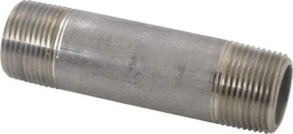 Merit Brass - Schedule 80, 1" Pipe x 4-1/2" Long, Grade 304/304L Stainless Steel Pipe Nipple - Seamless & Threaded - Apex Tool & Supply