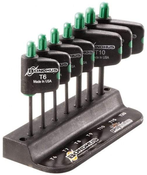 Bondhus - 7 Piece T6 to T20 Protanium High Torque Steel Flag-Style Torx Key Set - 1-1/2" Length Under Head, 3" OAL, T6, T7, T8, T9, T10, T15, T20 - Apex Tool & Supply