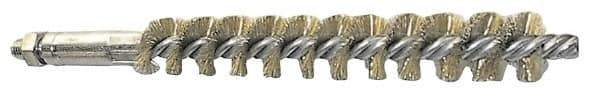 Schaefer Brush - 4" Brush Length, 1" Diam, Double Stem, Single Spiral Tube Brush - 6-1/4" Long, Brass, 1/4-28 Male Connection - Apex Tool & Supply