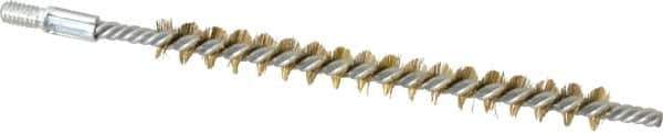 Schaefer Brush - 3" Brush Length, 1/4" Diam, Double Stem, Single Spiral Tube Brush - 4-1/2" Long, Brass, 8-32 Male Connection - Apex Tool & Supply