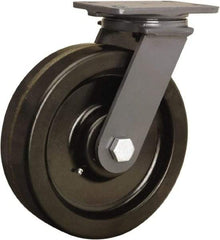 Hamilton - 8" Diam x 2-1/2" Wide x 10-1/4" OAH Top Plate Mount Swivel Caster - Phenolic, 2,000 Lb Capacity, Straight Roller Bearing, 4-1/2 x 6-1/2" Plate - Apex Tool & Supply