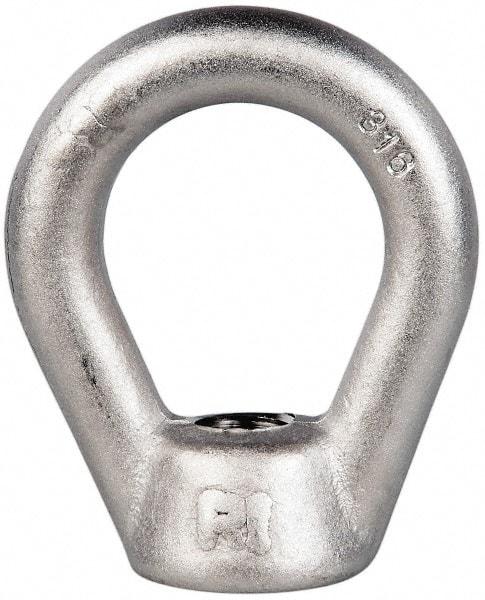 Gibraltar - 5,000 Lb Capacity, 5/8-11 Thread, Stainless Steel Lifting Eye Nut - Grade 316, 3" High, 1-1/2" Inside & 2-1/2" Outside Eye Diam, 1-3/8" Bell/Base Width - Apex Tool & Supply