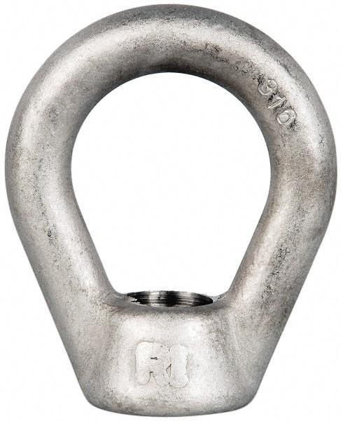 Gibraltar - 5,000 Lb Capacity, 3/4-10 Thread, Stainless Steel Lifting Eye Nut - Grade 316, 3" High, 1-1/2" Inside & 2-1/2" Outside Eye Diam, 1-3/8" Bell/Base Width - Apex Tool & Supply
