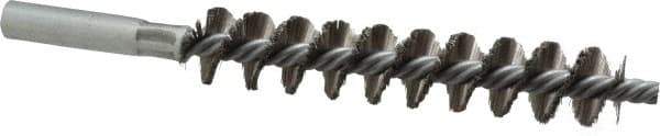Schaefer Brush - 4" Brush Length, 3/4" Diam, Double Stem, Single Spiral Tube Brush - 6-1/4" Long, Stainless Steel, 12-24 Female Connection - Apex Tool & Supply