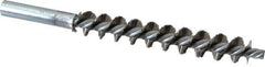 Schaefer Brush - 4" Brush Length, 5/8" Diam, Double Stem, Single Spiral Tube Brush - 6-1/4" Long, Stainless Steel, 12-24 Female Connection - Apex Tool & Supply