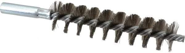 Schaefer Brush - 4" Brush Length, 1" Diam, Double Stem, Single Spiral Tube Brush - 6-1/4" Long, Stainless Steel, 12-24 Female Connection - Apex Tool & Supply