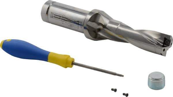 Iscar - 3.38" Max Drill Depth, 3xD, 1-1/8" Diam, Indexable Insert Drill - 1-1/4" Shank Diam, Straight Shank - Apex Tool & Supply