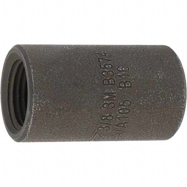 Made in USA - Size 3/8", Class 3,000, Forged Carbon Steel Black Pipe Coupling - 3,000 psi, Threaded End Connection - Apex Tool & Supply