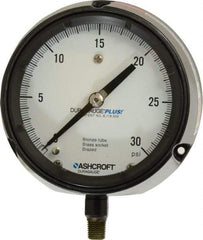 Ashcroft - 4-1/2" Dial, 1/4 Thread, 0-30 Scale Range, Pressure Gauge - Lower Connection, Rear Flange Connection Mount, Accurate to 0.5% of Scale - Apex Tool & Supply