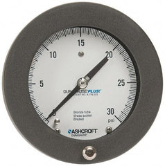 Ashcroft - 4-1/2" Dial, 1/4 Thread, 0-30 Scale Range, Pressure Gauge - Center Back Connection Mount, Accurate to 0.5% of Scale - Apex Tool & Supply