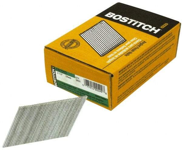 Stanley Bostitch - 15 Gauge 0.072" Shank Diam 2-1/2" Long Finishing Nails for Power Nailers - Steel, Galvanized Finish, Angled Stick Collation, Chisel Point - Apex Tool & Supply