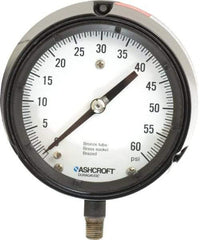 Ashcroft - 4-1/2" Dial, 1/4 Thread, 0-60 Scale Range, Pressure Gauge - Lower Connection, Rear Flange Connection Mount, Accurate to 0.5% of Scale - Apex Tool & Supply