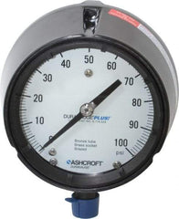 Ashcroft - 4-1/2" Dial, 1/2 Thread, 0-100 Scale Range, Pressure Gauge - Lower Connection, Rear Flange Connection Mount, Accurate to 0.5% of Scale - Apex Tool & Supply