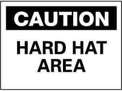 NMC - "Caution - Hard Hat Area", 10" Long x 14" Wide, Pressure-Sensitive Vinyl Safety Sign - Rectangle, 0.004" Thick, Use for Accident Prevention - Apex Tool & Supply