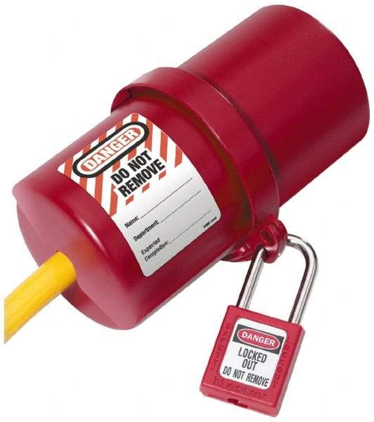 NMC - Plastic Plug Lockout - 3" Plug Size, 3/4 Max Cord Diam, 6" Lockout Length, 1 Padlock - Apex Tool & Supply