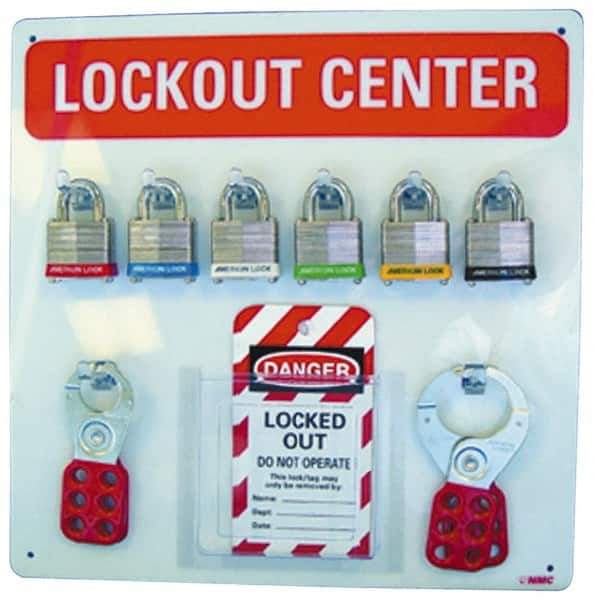 NMC - 1 Piece, Empty Plexiglass Lockout Cabinet - 14 Inch Wide x 14 Inch High, Red and White - Apex Tool & Supply