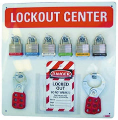 NMC - 1 Piece, Empty Plexiglass Lockout Cabinet - 14 Inch Wide x 14 Inch High, Red and White - Apex Tool & Supply