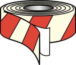 NMC - Glow & Red Striped Vinyl Tape - 2" Wide x 30' Long x 0.002" Thick, General Traffic - Apex Tool & Supply