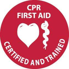 NMC - CPR First Aid Certified and Trained, Hard Hat Label - White on Red, 2" Thick, For Accident Prevention - Apex Tool & Supply