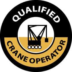NMC - Qualified Crane Operator, Hard Hat Label - Black & Yellow on White, 2" Thick, For Accident Prevention - Apex Tool & Supply