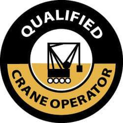 NMC - Qualified Crane Operator, Hard Hat Label - Black & Yellow on White, 2" Thick, For Accident Prevention - Apex Tool & Supply