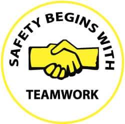 NMC - Safety Begins with Teamwork, Hard Hat Label - Yellow & Black on White, 2" Thick, For Accident Prevention - Apex Tool & Supply