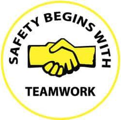 NMC - Safety Begins with Teamwork, Hard Hat Label - Yellow & Black on White, 2" Thick, For Accident Prevention - Apex Tool & Supply