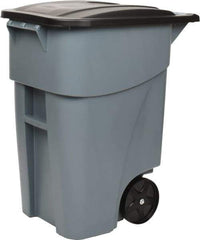 Rubbermaid - 50 Gal Gray Rectangle Trash Can - Polyethylene, 36-1/2" High x 28-1/2" Long x 23-3/8" Wide - Apex Tool & Supply