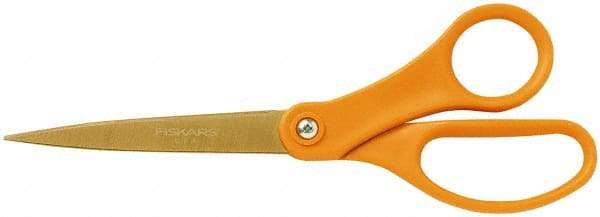 Fiskars - 3-1/2" LOC, 8" OAL TiN Coated Stainless Steel Ergonomic Titanium Shop Shear - Ambidextrous, Straight Handle, For Shop Use - Apex Tool & Supply