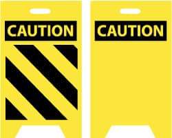 NMC - Caution - Black Diagonal Lines, Caution - Blank No Legend, 12" Wide x 20" High, Plastic Floor Sign - A-Frame, Black on Yellow, For Accident Prevention - Apex Tool & Supply